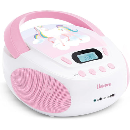 273168 - MOOOV 477407 - Njëbrirësh CD player për fëmijë - MP3 player - Portë USB - Hyrje AUX - Prizë kufjesh - Player portativ me dorezë mbajtëse - Energji elektrike ose me bateri - Rozë dhe të bardhë