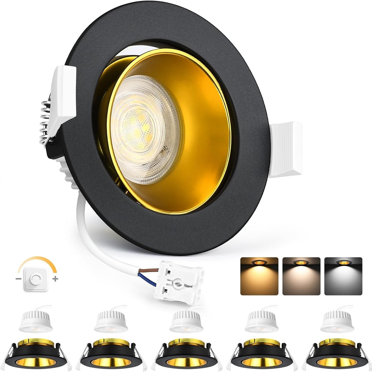 255393 - YINDALUX Drita të Ngulitura LED 6x, 230V, 5W, 3000K/4000K/6500K, Diametër Prerjeje 75-80mm, IP44, Alumini Mat, të Zeza, të Artë