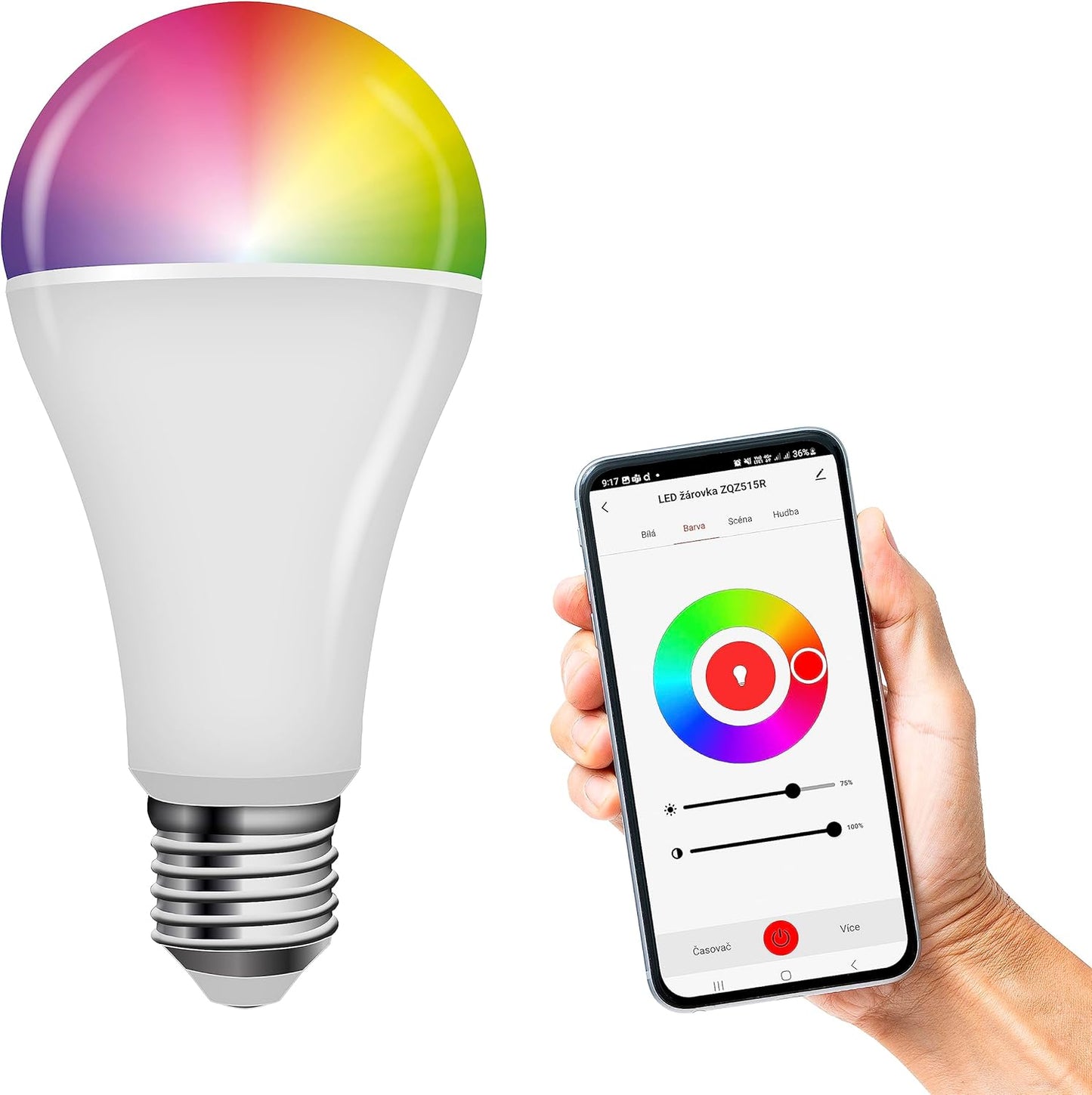 263677 - EMOS GoSmart Llambë LED RGB A65 - E27 - 1400lm - 14W - Efikasitet në energji - 20,000 Orë - WiFi - Pajtueshme me Google Home dhe Alexa