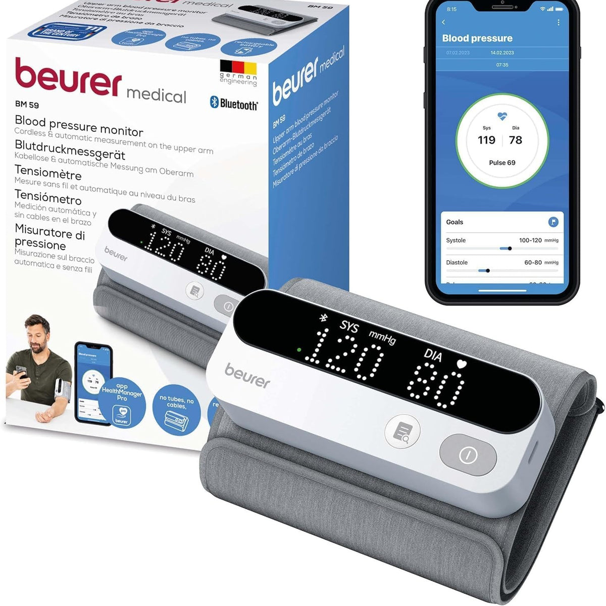 315608 - BEURER Monitor tensioni i gjakut BM 59 për krahun e sipërm, manshetë pa tuba, tregues rreziku LED, manshetë për 22-42 cm, me aplikacion, transferim të dhënash në Apple Health