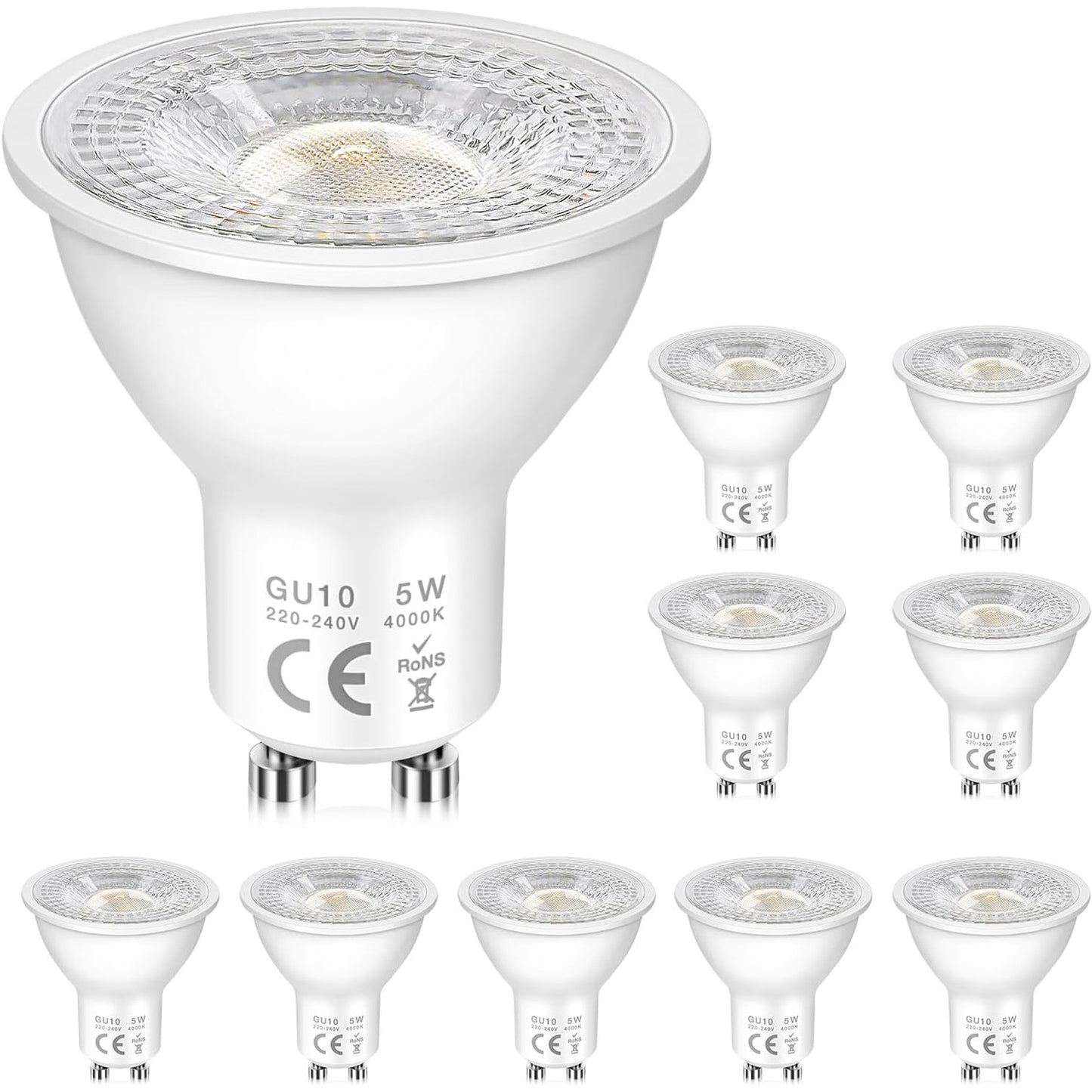219980 - Pako me 6 LLAMBA LED GU10, 5W ekuivalente me 50W halogjene, e bardhë neutrale 4000K, 500LM, kënd rrezeje 120°