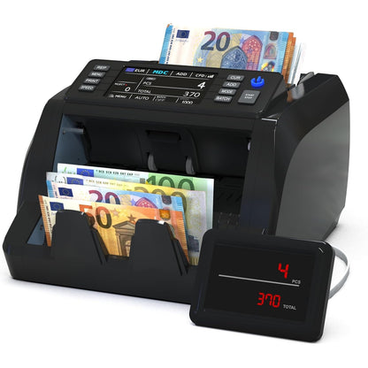 295468 - DETECTALIA Numërues Faturash V20 me Detektim UV/MG/IR/MT/CIS, Ekran me Prekje 4.5", Lexim i Numrit Serial, Numërim i Përzier me Valuta të Shumëfishta (EUR/GBP/CHF/USD/SEK/PLN/TRY/DKK) 1200/Min