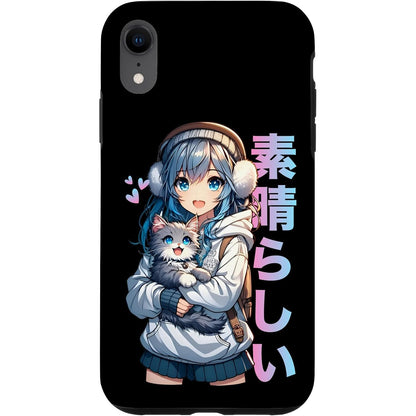276829 - iPhone XR Case Vajzë e lezetshme anime me një mace Kawaii iPhone XR