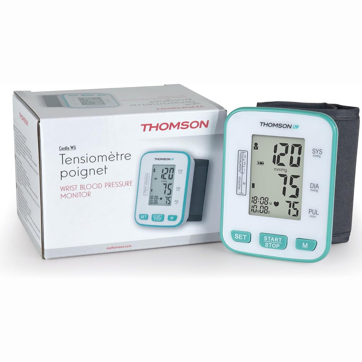 307577 - THOMSON Monitor tensioni i gjakut për kyçin e dorës Cardio W5 – Matje elektronike automatike e saktë – Zbulim i aritmisë – 2x60 vende memorieje – Kompakt – I çertifikuar CE MDR (EU 2017/745)