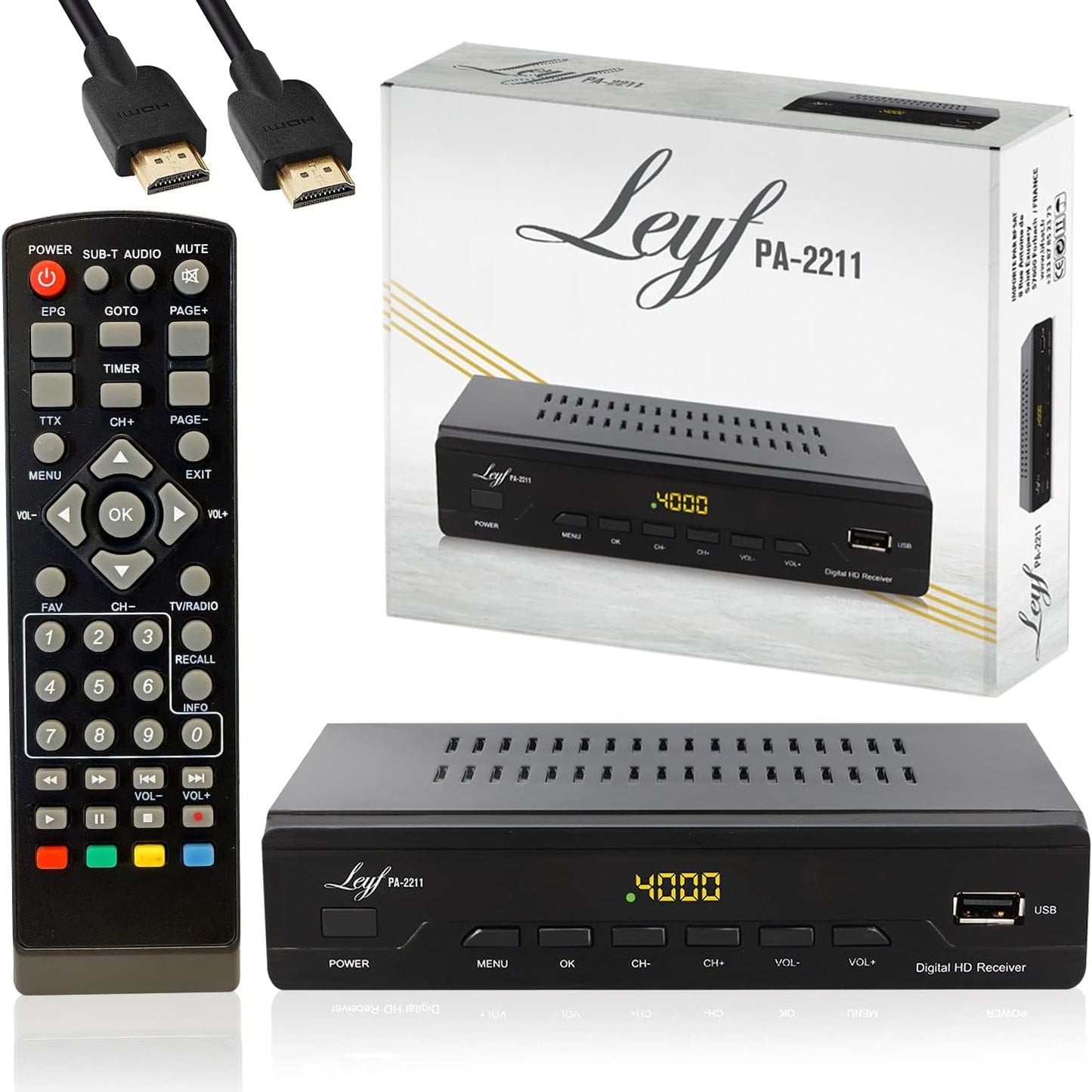 268576 - LEYF Dekoder PA-2211 për Televizion Dixhital Tokësor (DTT), Full HD 1080p, DVB-T2, Akordues DTT, HDTV, SCART, USB