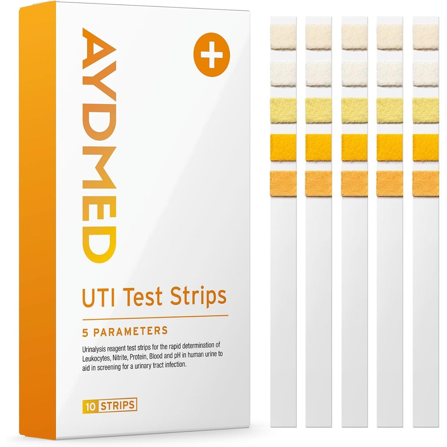 318375 - AYDMED | 10 x Shirita Testimi 5-në-1 për Infeksione të Traktit Urinar, për vetë-diagnostikimin e infeksioneve me analizë të plotë për leukocite, nitrite, proteina, gjak dhe pH