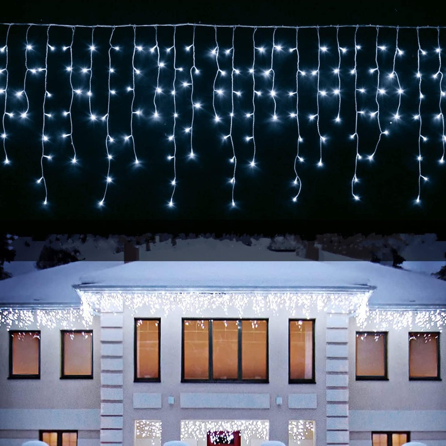 167651 - INTERGO Drita Icicle për Jashtë, LED 15m me 600 Drita Perde, IP44 Rezistent ndaj Ujit, me Kohëmatës, 8 Mënyra të ndryshueshme, Përdorim Gjërat e Brendshme dhe Jashtme, Ideal për Krishtlindje, Dhomë Fjetje, Festë, Dasëm