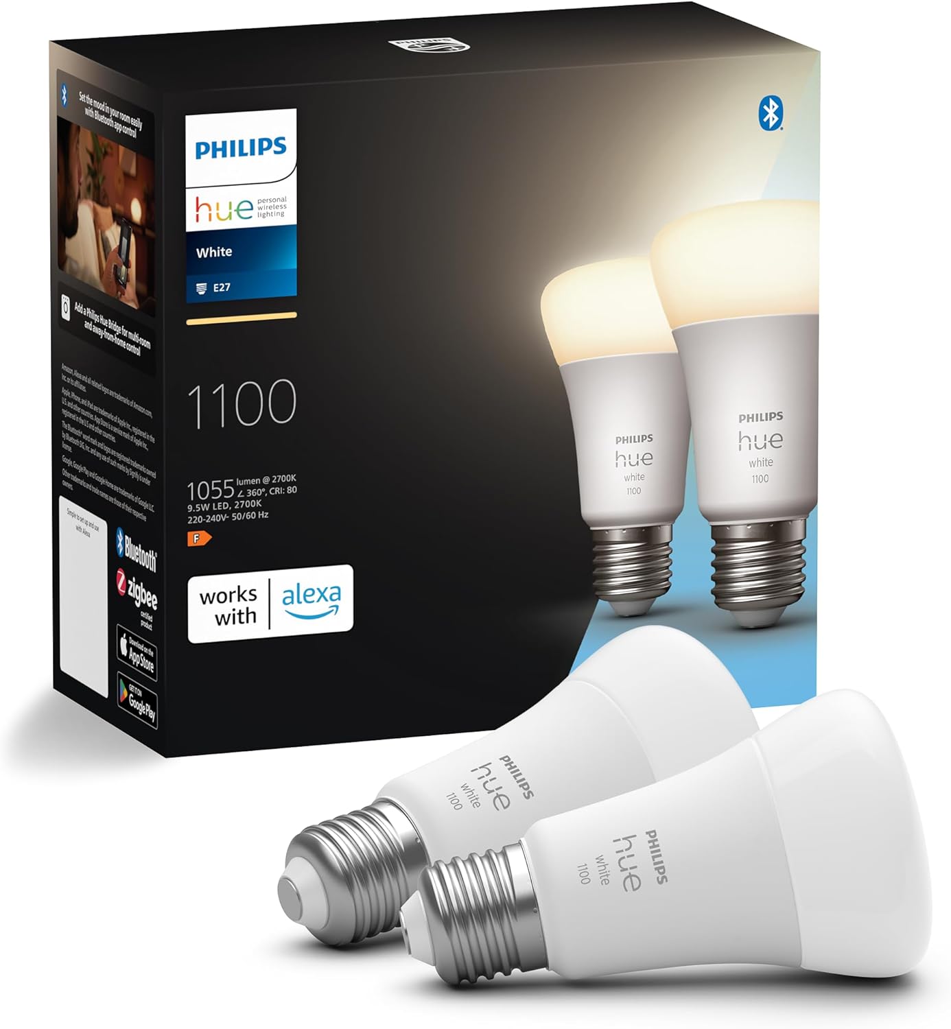 251538 - PHILIPS HUE Pllaka dyshe e bardhë E27, 2x1055lm, dritë e bardhë e ngrohtë, e kontrollueshme nëpërmjet aplikacionit, e pajtueshme me Amazon Alexa