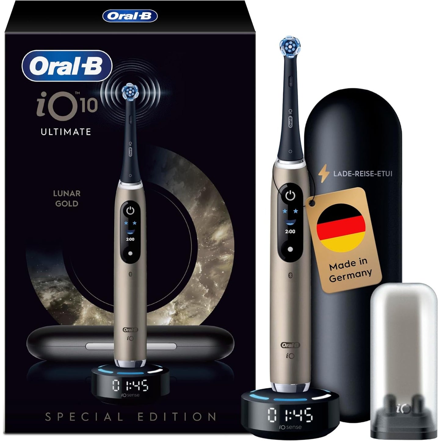 271009 - ORAL-B Furçë dhëmbësh elektrike iO 10, Kokë zëvendësuese, Lunar Gold, rikarikueshme, karikues magnetik, kuti udhëtimi