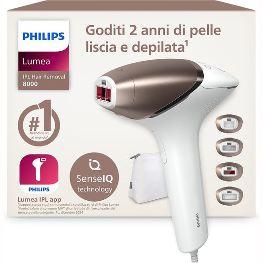 297832 - Pajisje për heqjen e qimeve Philips Lumea IPL 8000 Series, Teknologjia SenseIQ, 4 aksesorë për trupin, fytyrën, zonën e bikinave dhe sqetullat