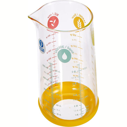 185044 - BRANDI Gotë Matëse prej Qelqi me Gurë 500ml, me Bazë Silikoni të Pa rrëshqitshme dhe Grykë Derdhjeje, 4 Shkallë Matjeje në ml, cl, dl, L - Material i Natyrshëm