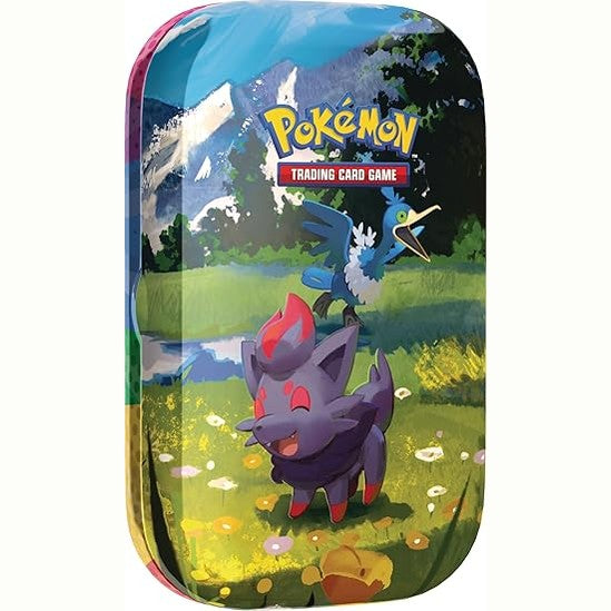 141563 - Pokémon: Mega Evolution Mini Box – Transcendent Heroes – Zorua dhe Nigosier (1 faqe stickers, 1 kartë arti dhe 2 paketa përforcuese).