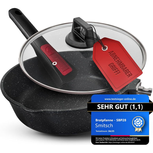 195205 - SMITSCH Tigan i Veshur 28cm me Kapak dhe Dorezë të Lëvizshme, Pa PFOA, i Përshtatshëm për Lavastovilje dhe Furra, i Pajtueshëm me Induksion