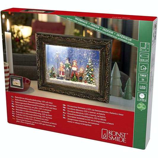 199257 - KONSTSMIDE 4357-000, Kornizë LED me Kor Krishtlindjesh, e Mbushur me Ujë, Kohëmatës 5 Orësh, 2 Dioda të Bardha të Ngrohta, Funksionon me Bateri, Përdorim për Ambiente të Brendshme, Lazer