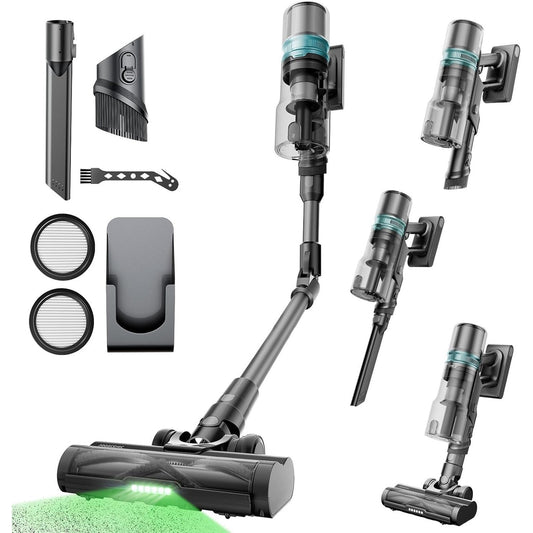 83213 - PROSCENIC P16 Fshesë me Korrent pa Tel, 550W, 50Kpa, Kapacitet Baterie 65 minuta, Me Tub të Lakueshëm dhe Ekran me Prekje, Dritë jeshile Kundër Ngatërresës, I Përshtatshëm për Dysheme të Forta, Qilima dhe Qime Kafshësh Shtëpiake, Ngjyra Gri