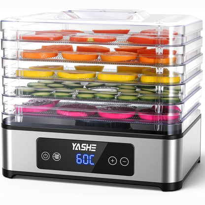 277416 - YASHE Dehidratues Ushqimi, 5 Tabaka çeliku inox, Kohëmatës dhe Temperaturë e Rregullueshme, Rrjedhje Ajri 360°, 400W, Pa BPA