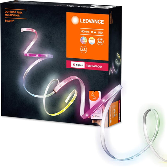 167345 - LEDVANCE - Shirit Ndriçues për Ambiente të Jashtme SMART+ FLEX, Shirit LED me ZigBee dhe IP65, Gjatësi 5m, Dritë e Bardhë e Ngrohtë në Ditë (2000K-6500K), Ndryshim Ngjyre RGB (16 Milionë Ngjyra), e Pajtueshëm me Alexa