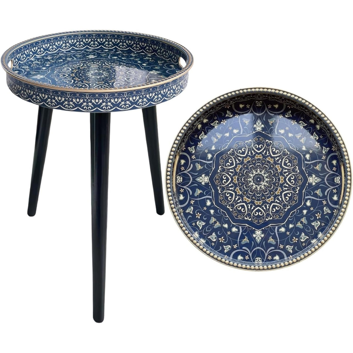 314170 - SIMMER Tavolinë anësore Stone me tabaka të lëvizshme, e vogël dhe portative, printim leopardi jeshil, tabaka 33 cm