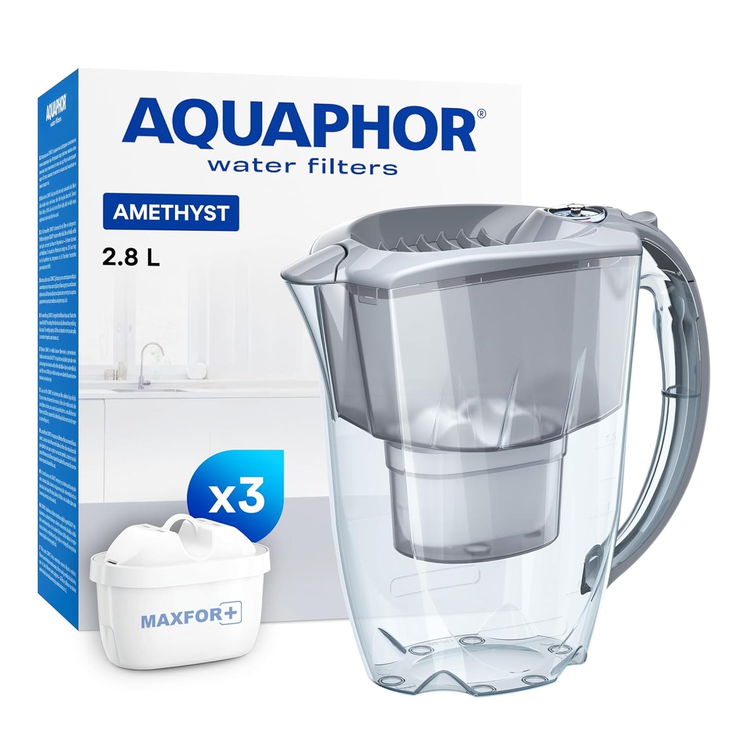214566 - AQUAPHOR Enë filtri uji me kapak rrëshqitës, 2.8 l, përfshirë 3 fishekë filtri Maxfor+