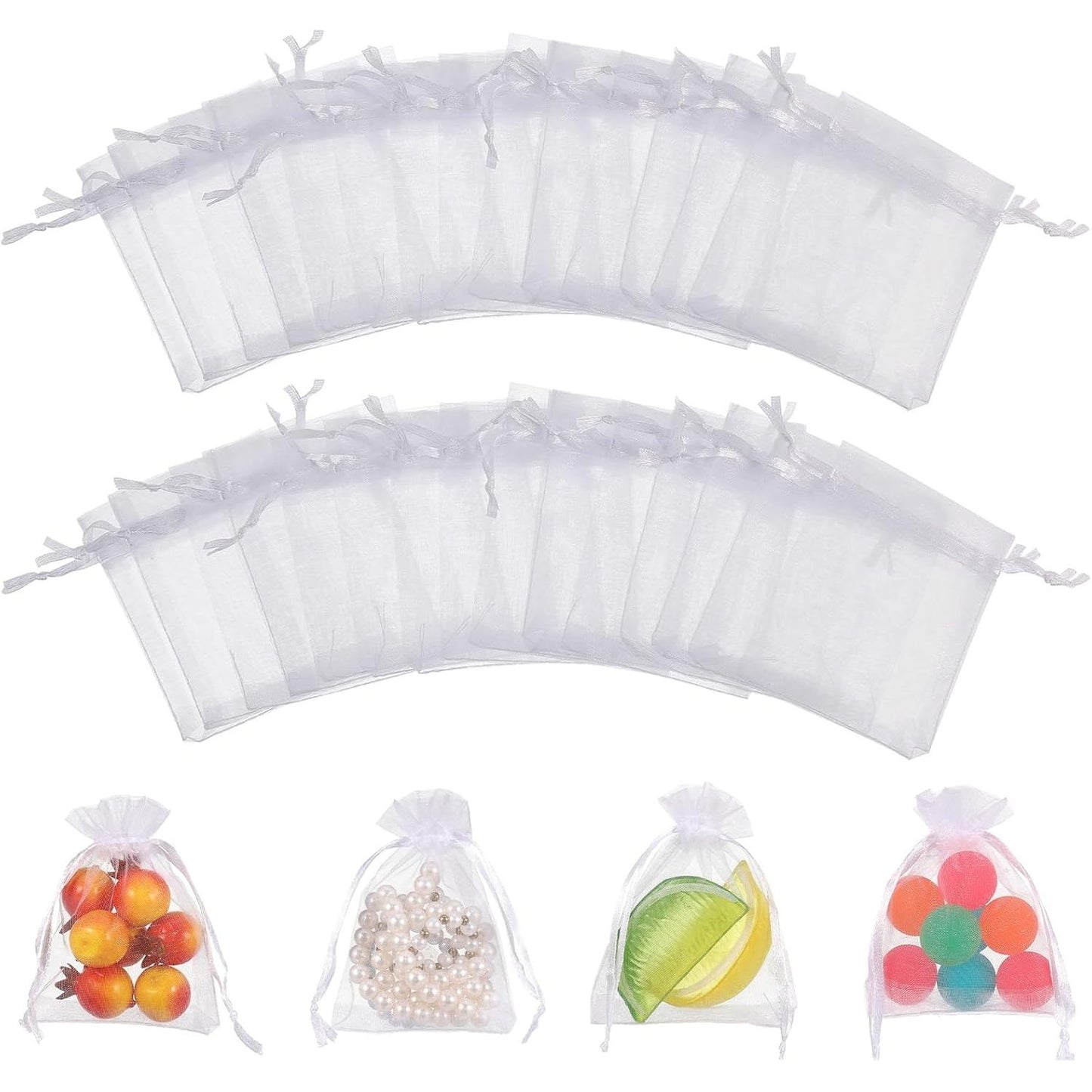 319067 - HALINUIA – 100 copë çanta organze, 7 x 9 cm, çanta dhuratash me kordon për karamele, çokollata, bizhuteri, dhurata për dasma dhe ditëlindje, të bardha