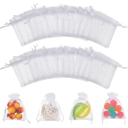 319067 - HALINUIA – 100 copë çanta organze, 7 x 9 cm, çanta dhuratash me kordon për karamele, çokollata, bizhuteri, dhurata për dasma dhe ditëlindje, të bardha