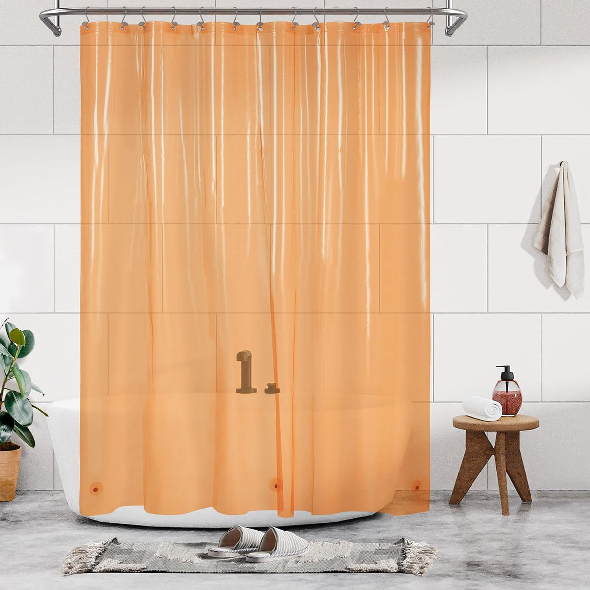 313495 - Mbulesë për perde dushi Barossa Design, 183 x 198 cm, e gjatë 198.1 cm, 3 magnete, rezistente ndaj ujit, pa PVC, transparente/portokalli
