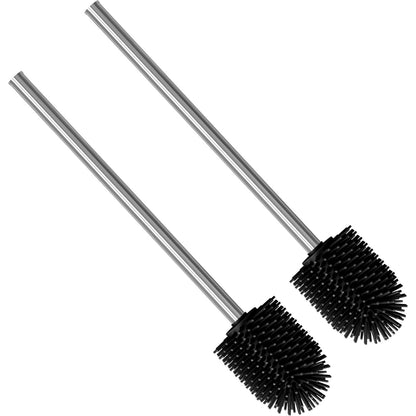 238615 - NIROX Furça tualeti prej silikoni me 2 copë, të zeza - diametër 7.7 cm - dorezë çeliku inox - dizajn elegant dhe të sofistikuar - koka furçash të lëvizshme