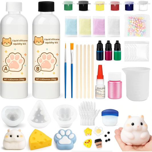 205137 - 1DFAUL Kit Përgatitje Silikoni të Lëngshëm, Xhel Skuqës 17.6oz - Forma Hamster, Puthë Maceje, Djathë - Lehtësim i Shpejtë i Stresit