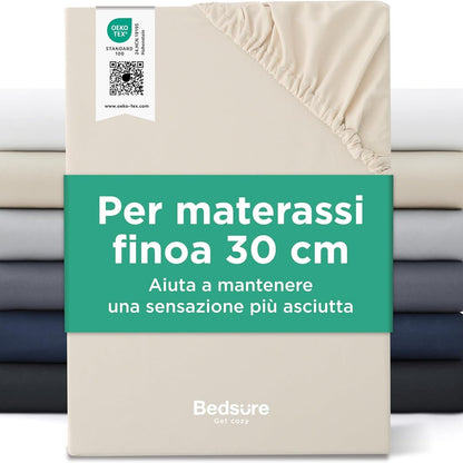 242706 - BEDSURE Çarçaf i montuar 140x200cm - Mikrofibër Oeko-TEX, deri në 30cm trashësi, për krevate me sustë dhe dyshekë të trashë, i ajrosur dhe thahet shpejt, me skaj elastik, ngjyrë bezhë