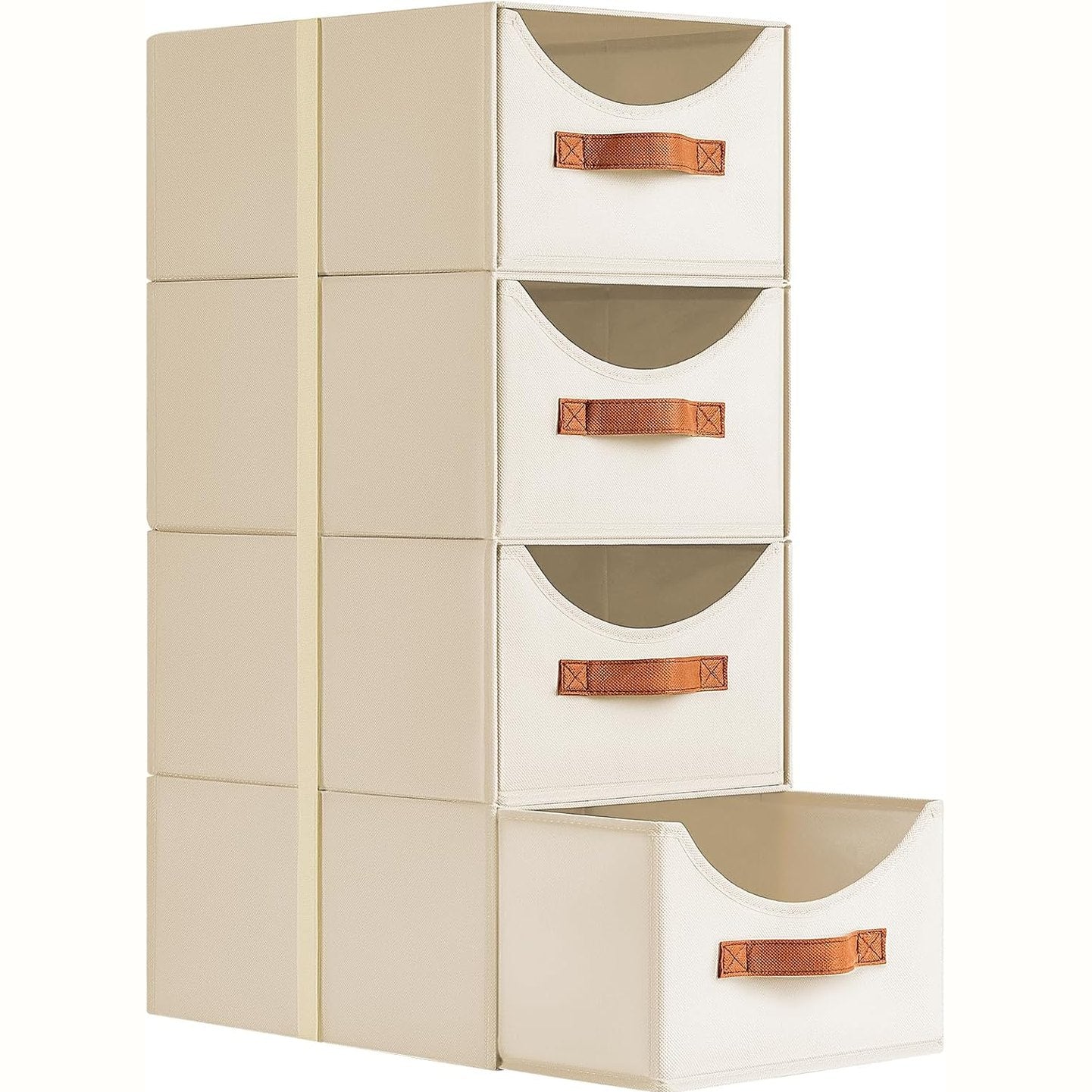 247848 - DIMJ Njësi Sirtari - Set Kutish Ruajtjeje me 4, Kuti Ruajtjeje të Grumbullueshme, për Dhomë Gjumi, Zyrë, Të Lëvizshme, Bezhë, 35 x 25 x 17 CM