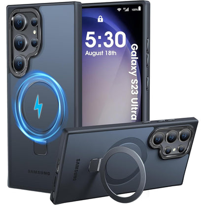 266947 - HUAWEI Mbrojtëse për Samsung Galaxy S23 Ultra, Mbajtëse e fortë magnetike e padukshme e unazës, mbrojtje e gradës ushtarake, Mbrojtëse rezistente ndaj goditjeve për Samsung S23 Ultra, e zezë