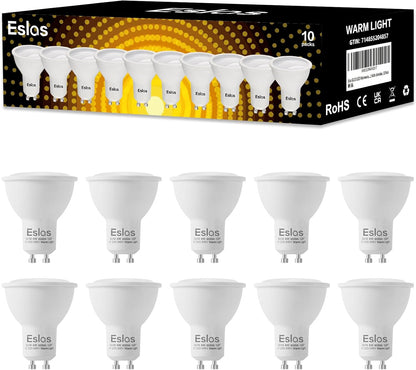 252460 - Eslas GU10 LED E Bardhë e Ngrohtë 3000K, Llambë LED 6W 600lm, Zëvendësuese për Llamba Inkandeshente 60W, Kënd Rreze 120°, Pa Errësim, Pako me 10 Llamba