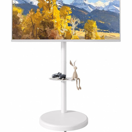 188689 - ECOTINY Mbështetëse TV Mobile me Rrotullim dhe Rregullim të Lartësisë, për TV 37-86 inç, Kapacitet Ngarkimi 50 kg, Orientim Portret dhe Peizazh, Raftë e Stabilizueshme, Specifikacionet Maksimale VESA 600x400 mm, Materiali - Metal i Bardhë