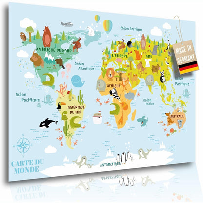 264173 - HARTË BOTE Hartë Bote për Fëmijë me Kafshë XL 60x42 cm - Poster edukativ dhe argëtues për dhomën e një fëmije, poster muri shumëngjyrësh me kontinente, ilustrim mësimor, dekorim mësimor gjeografie