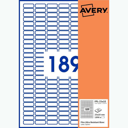 320166 - AVERY - 1890 etiketa plastike të bardha 25x10 Drejtkëndëshe
