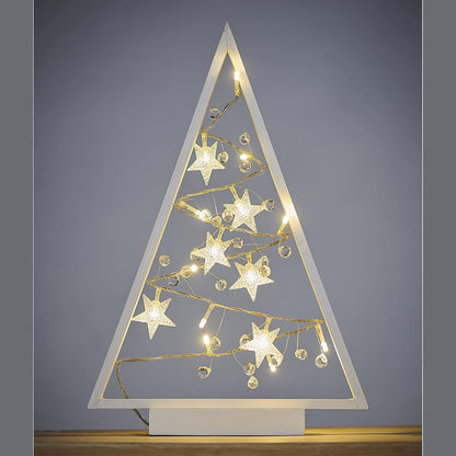 206673 - EMOS Pemë Krishtlindjesh prej Druri e Ndriçuar, 15 LED të Bardha të Ngrohta, 20x30 cm, Jetëgjatësi 10000 orë, Funksionon me Bateri (2x AA), Kohëmatës 6/18 orë, 0.45 Vat, IP20 për Përdorim të Brendshëm, E Bardhë, Modeli DCWW27