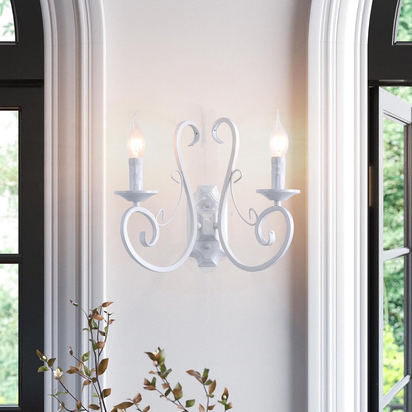 177288 - GANEED Llamba Muri në Metal E Bardhë Retro Vintage, Modeli Rustik për Dhomën e Ndenjes/Dhomën e Gjumit, Shkallët, Hollin, Sokli E14, Pako me 2 Llamba