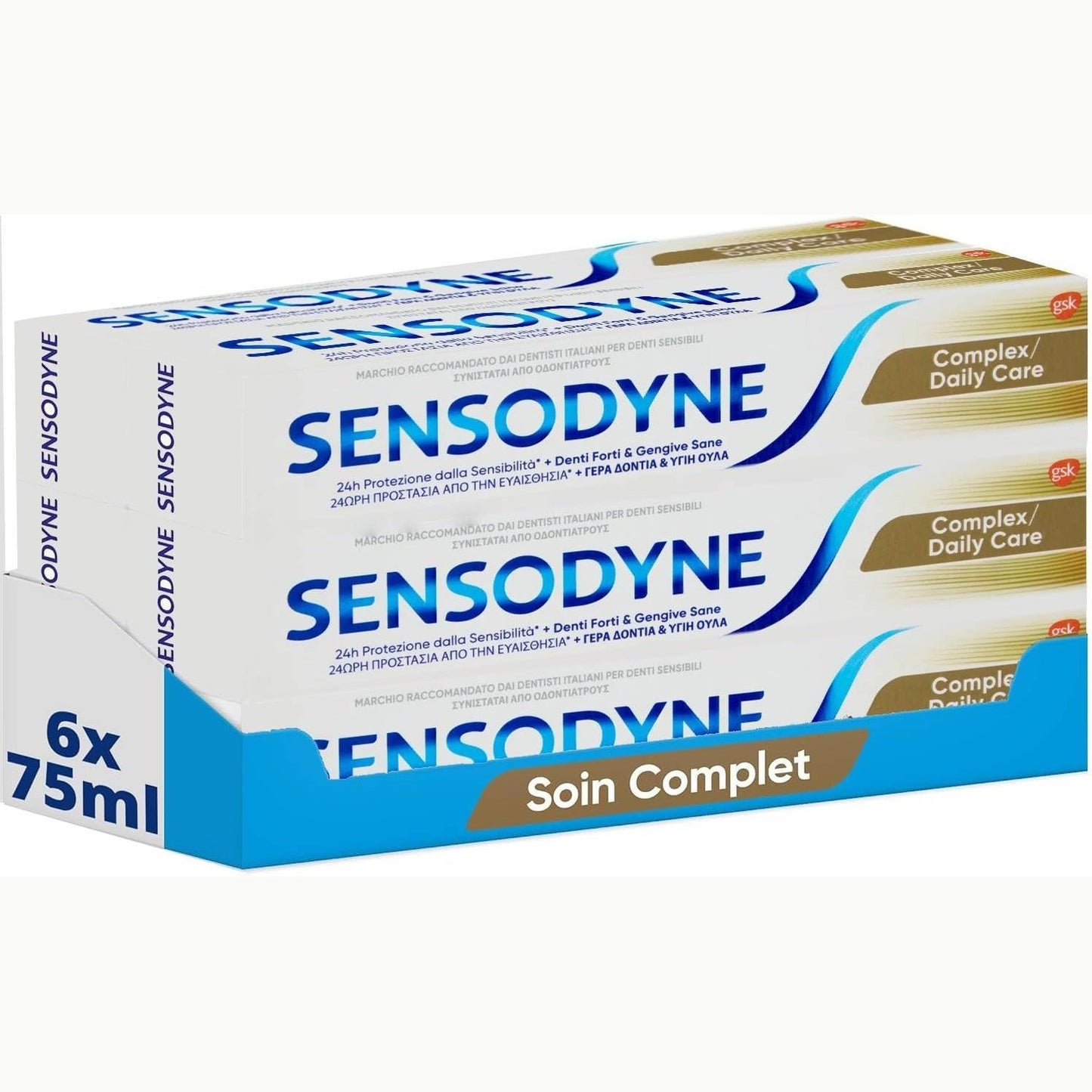316489 - SENSODYNE Pastë Dhëmbësh për Kujdes të Plotë, Pastrues me Veprim të Trefishtë, Lehtëson Ndjeshmërinë e Dhëmbëve, Mbron nga Kariesi, Heq Pllakën - Pako me 6 x 75ml
