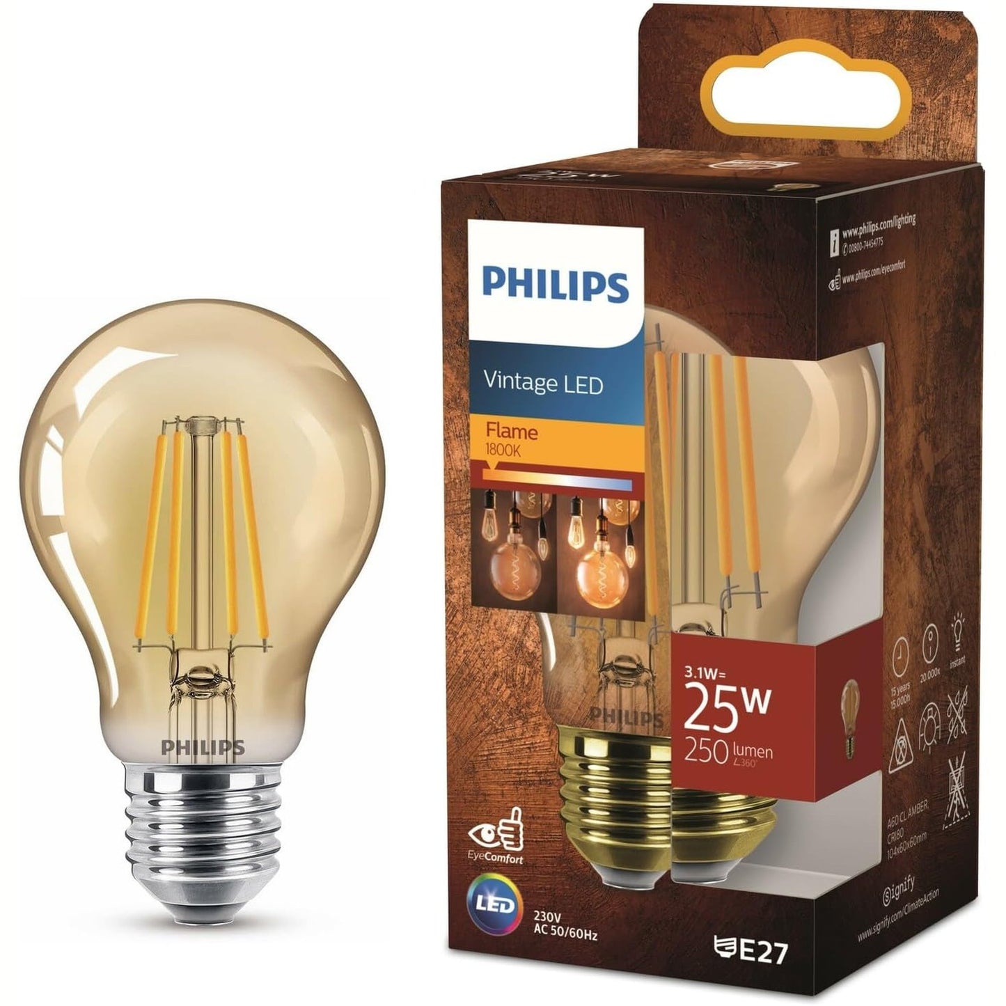 198767 - PHILIPS Llambë LED Vintage me Ngjyrë Qelibari, 25W, Bazë E27, e Bardhë e Ngrohtë 1800K, pa Errësim