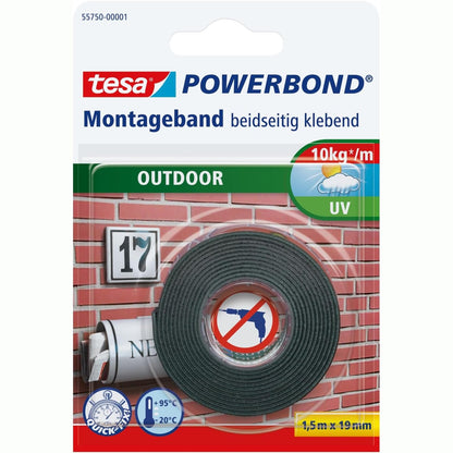 289290 - TESA Powerbond Outdoor Shirit Ngjitës me Dy Anë, 1.5 m x 19 mm, I Papërshkueshëm nga Uji, Rezistent ndaj Rrezeve UV