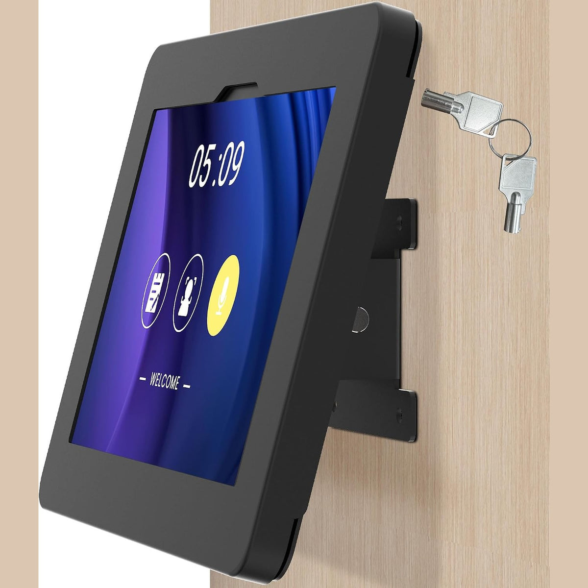 299079 - BEELTA Mbështetëse për tablet në mur, e pajtueshme me Samsung Galaxy Tab A11+, Tab A9+, e mbrojtur nga vjedhja me kyç, tërësisht metalike, e anueshme – BSW101BJ