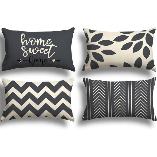 201703 - ZWJD - Set prej 4 Mbulesa Jastëkësh Dekorative, E Pëlhurë 30x50cm, Ngjyrë Gri e Errët për Stilin e Shtëpisë Fshatare, Përshtatet për Divan Dhomë ose Shtrat