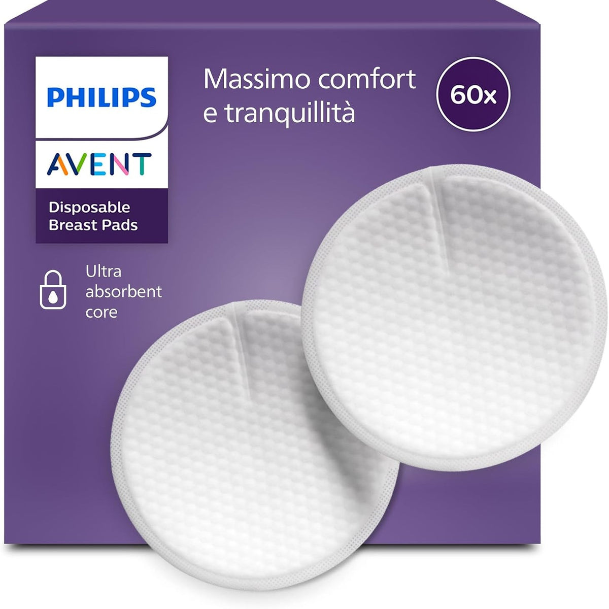 302614 - PHILIPS AVENT Mbrojtëse për gji, Ultra Comfort dhe Security, 60 copë, të bardha (Modeli SCF254/61).