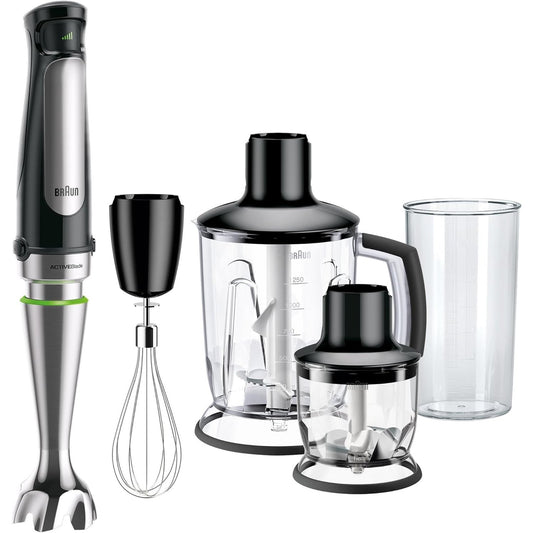 144281 - BRAUN MultiQuick 7 - Blender Dore me 1000W, Teknologji SplashControl, ActiveBlade, Përzgjedhje Precize e Shpejtësisë, Kapacitet 1.25L, Grirës dhe Rrahëse, Enë 600mL, Ngjyrë E Zezë (MQ7045X)