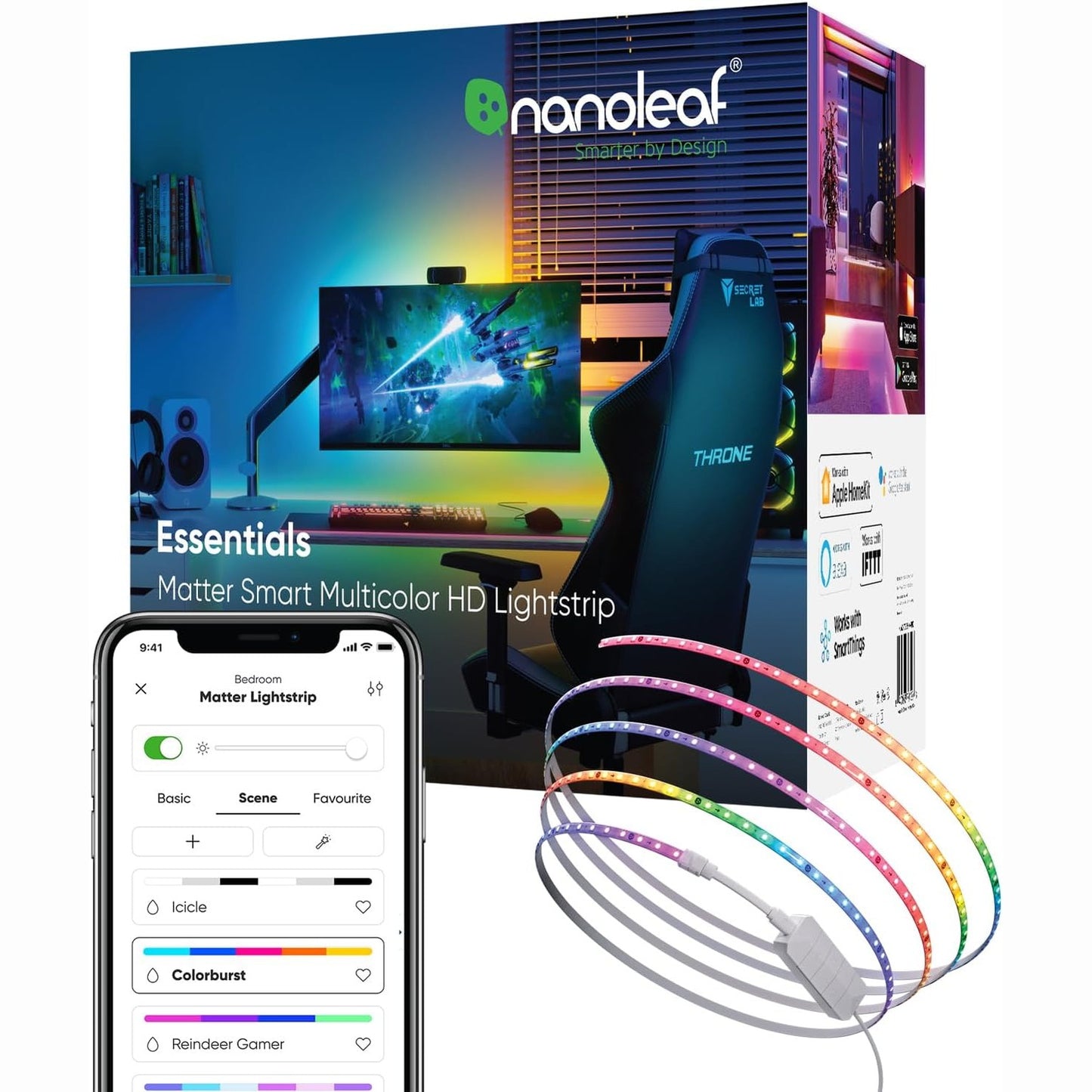 167355 - NANOLEAF Shirit LED Matter Lightstrip HD Shumëngjyrësh 5M, i Adresueshëm RGB me Qark të Lidhur, Sinkronizim me Muzikë dhe Ekran, i Pajtueshëm me Apple Alexa, Kontrolli Wi-Fi dhe Zanor