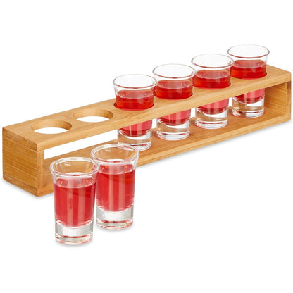 214223 - RELAXDAYS Tavolinë për Gota, Set me 6 Gota, 4 cl, Mbajtëse Bambuje