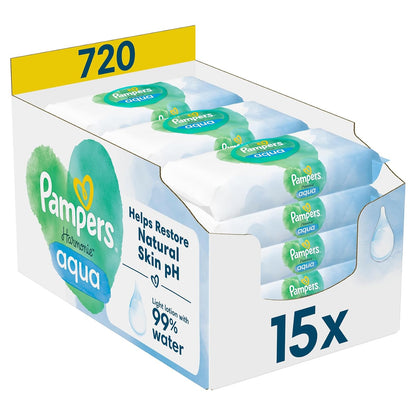 298283 - PAMPERS Pecetat Harmony Aqua, 15 pako me nga 48 peceta, gjithsej 720 peceta, locion me 99% ujë.