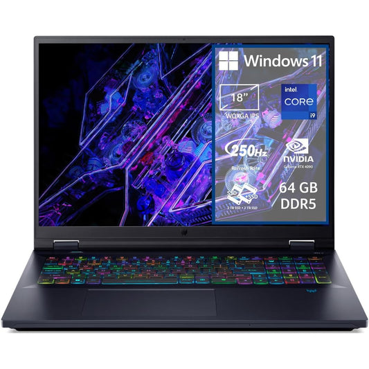 245000 - ACER Laptop për Lojëra Predator Helios 18 PH18-72-93AV, NVIDIA GeForce RTX 4090 16 GB GDDR6, Intel Core i9-14900HX, RAM 64 GB DDR5, SSD 4 TB, Ekran 18" WQXGA IPS 250 Hz DDS MiniLED, Windows 11 Home
