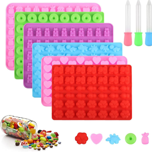 258143 - SET ME 6 KALLËPE SILIKONI për Ariushë me Çamçakëz, Jo-Ngjitës, për Karamelesh dhe Çokollatash DIY, Përfshin 3 Pikatorë