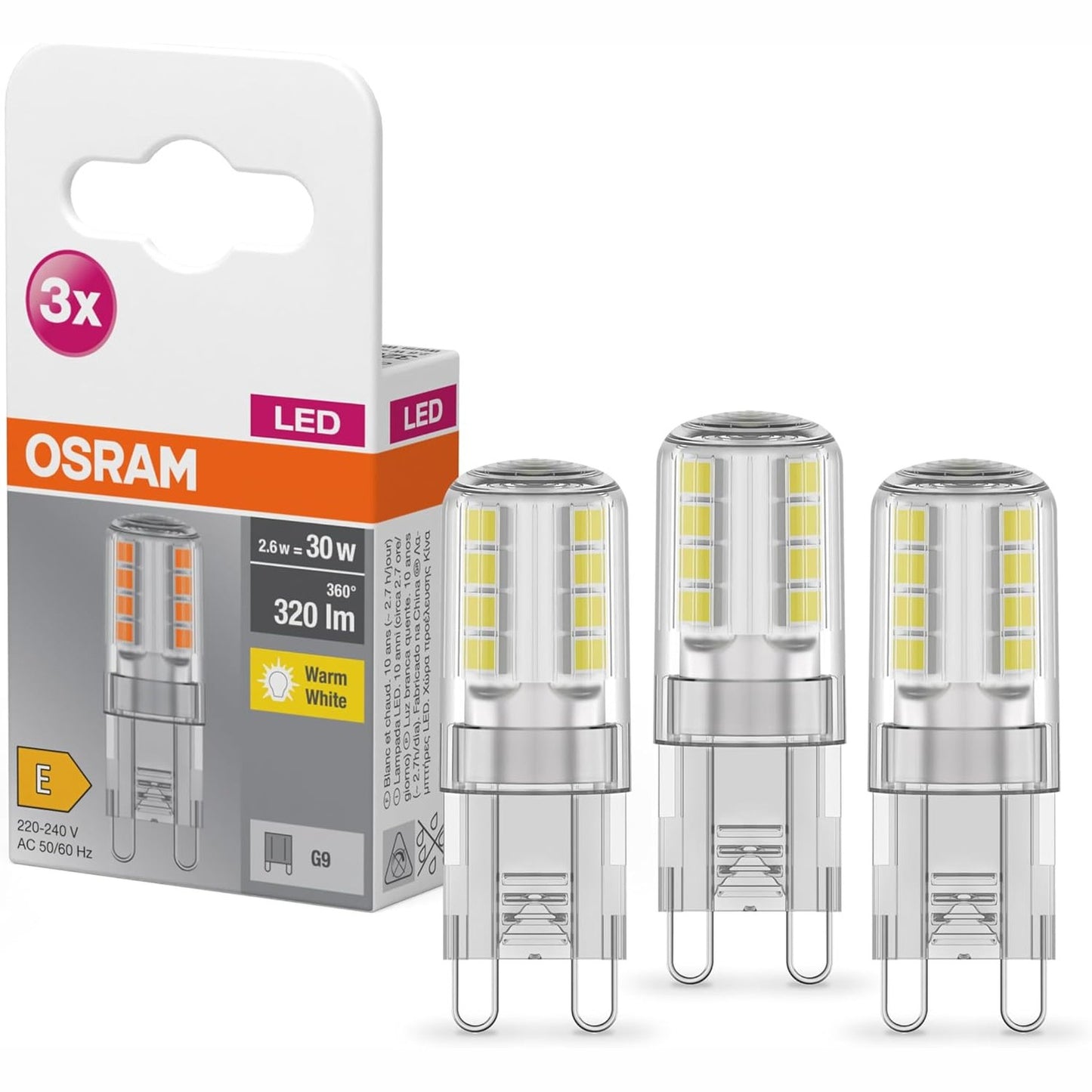 216455 - OSRAM Llambë LED me PIN, Bazë G9, 2.60 W, Ekuivalente me Llambë Inkandeshente 30 W, E Bardhë e Ngrohtë (2700 K), Pako me 3
